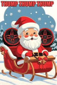 Mother's Window Tint Christmas holiday promotion with Santa and car audio speakers