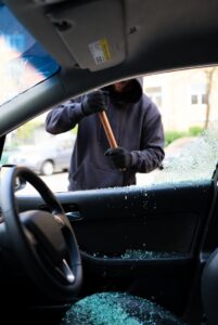 Car break-in theft hotspot in San Antonio showing smashed car window