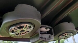 Golf cart with custom stereo sound system installed by Mother's Window Tint in San Antonio